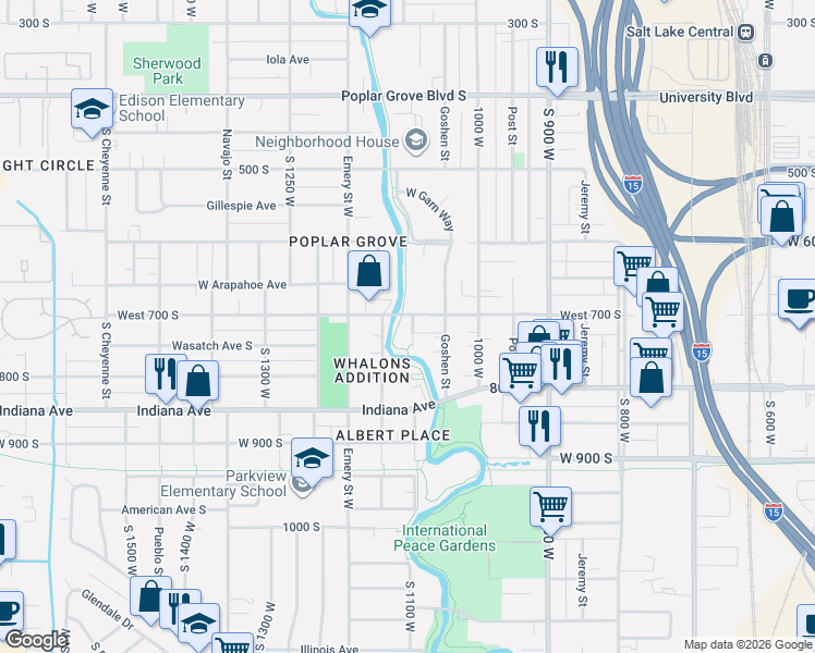 map of restaurants, bars, coffee shops, grocery stores, and more near 1105 West 700 South in Salt Lake City