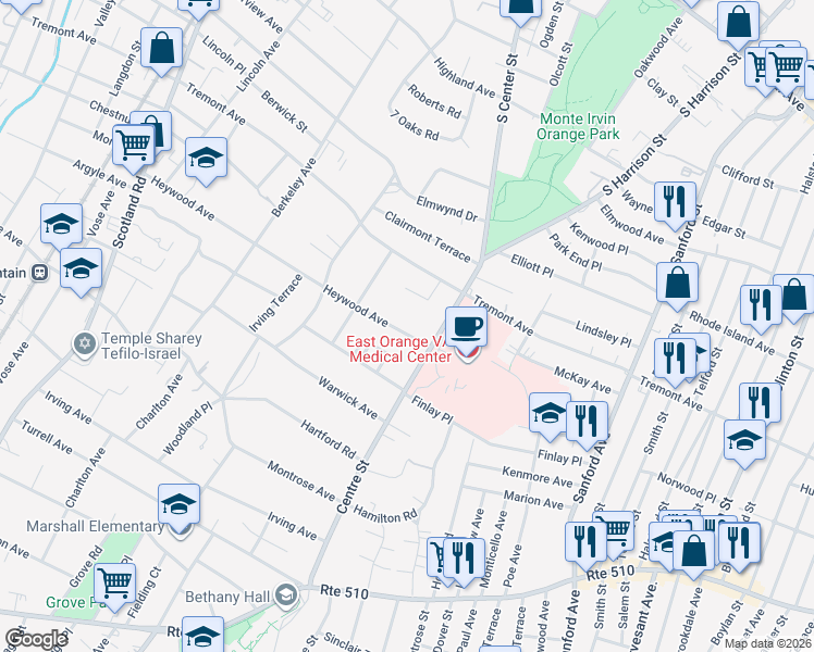 map of restaurants, bars, coffee shops, grocery stores, and more near 155 Heywood Avenue in City of Orange