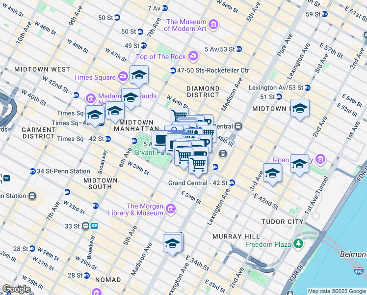 map of restaurants, bars, coffee shops, grocery stores, and more near 505 5th Avenue in New York