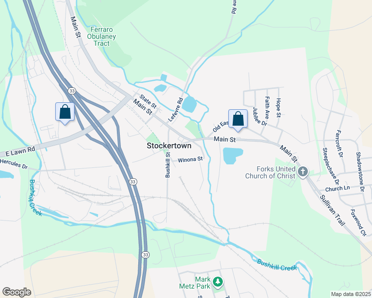 map of restaurants, bars, coffee shops, grocery stores, and more near 109 Center Street in Easton