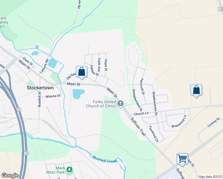 map of restaurants, bars, coffee shops, grocery stores, and more near 27 Main Street in Easton