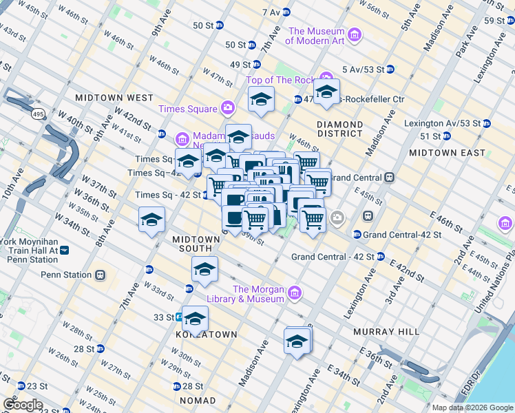 map of restaurants, bars, coffee shops, grocery stores, and more near in New York