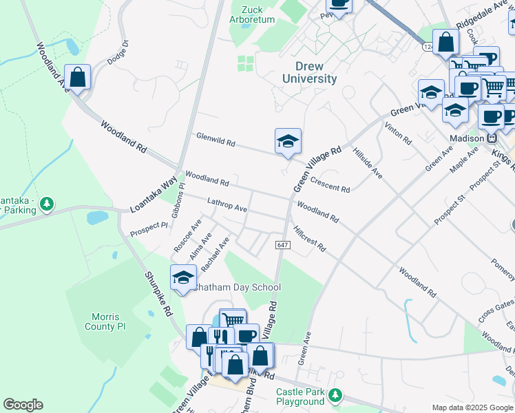 map of restaurants, bars, coffee shops, grocery stores, and more near 18A Lathrop Avenue in Madison