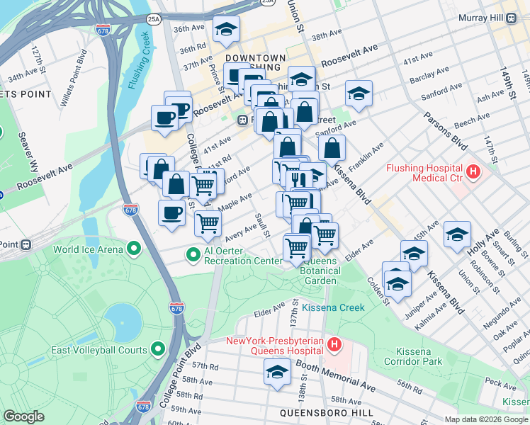 map of restaurants, bars, coffee shops, grocery stores, and more near in Queens