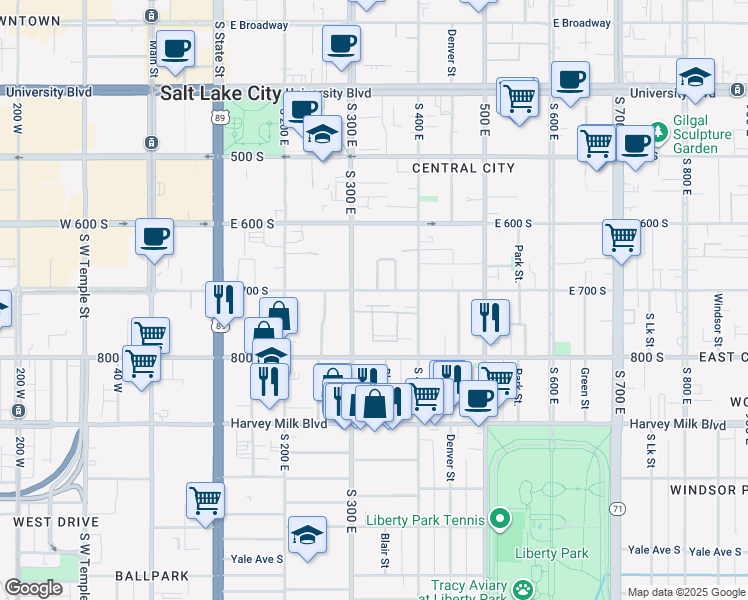map of restaurants, bars, coffee shops, grocery stores, and more near 330 East 700 South in Salt Lake City