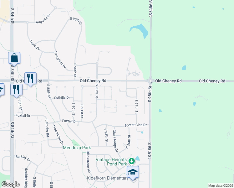 map of restaurants, bars, coffee shops, grocery stores, and more near 9547 Mortensen Court in Lincoln