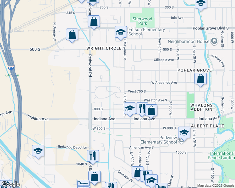 map of restaurants, bars, coffee shops, grocery stores, and more near 705 South Redwood Road in Salt Lake City