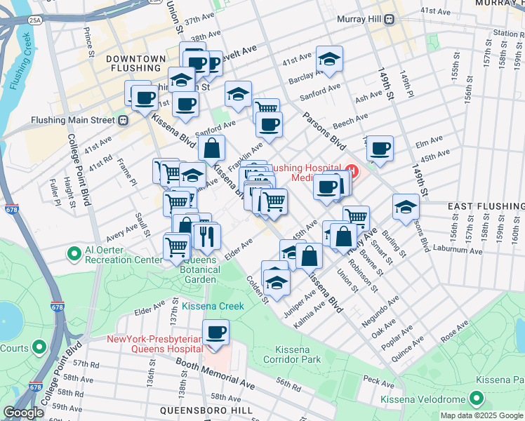 map of restaurants, bars, coffee shops, grocery stores, and more near in Queens