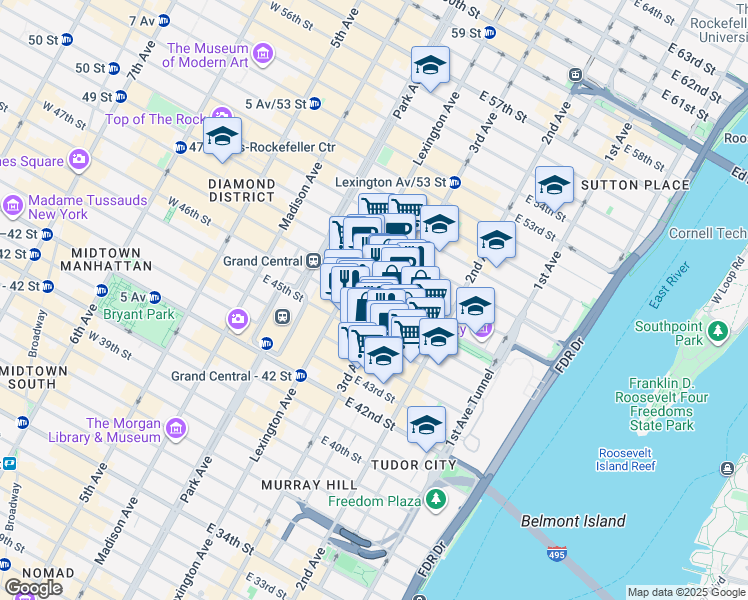 map of restaurants, bars, coffee shops, grocery stores, and more near 750 3rd Avenue in New York