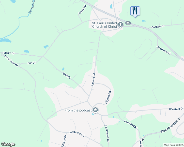 map of restaurants, bars, coffee shops, grocery stores, and more near 703 Almond Road in Walnutport