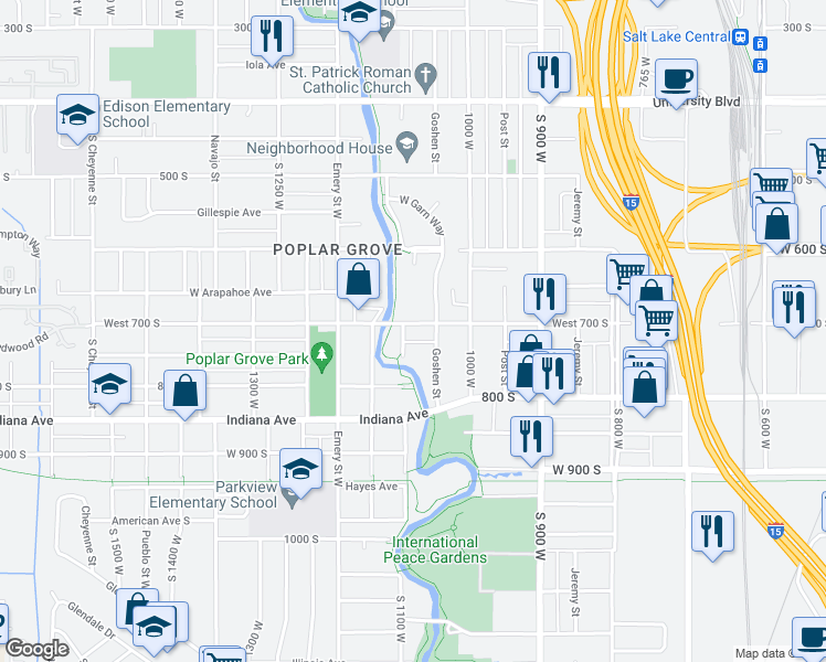 map of restaurants, bars, coffee shops, grocery stores, and more near 1071 West 700 South in Salt Lake City