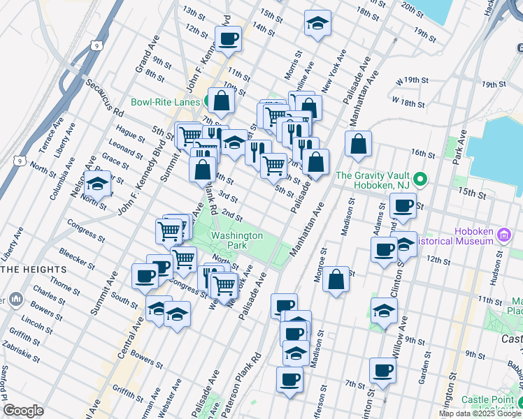 map of restaurants, bars, coffee shops, grocery stores, and more near 305 New York Avenue in Union City