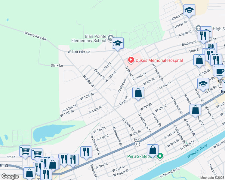map of restaurants, bars, coffee shops, grocery stores, and more near 354-432 Boulevard in Peru