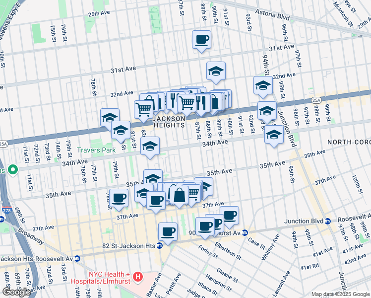 map of restaurants, bars, coffee shops, grocery stores, and more near in Queens