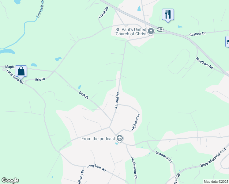 map of restaurants, bars, coffee shops, grocery stores, and more near 703 Almond Road in Walnutport