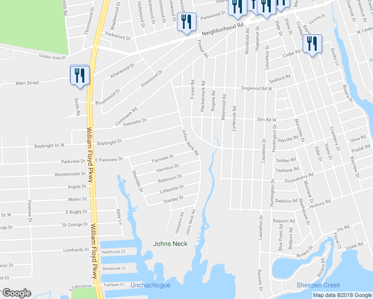 map of restaurants, bars, coffee shops, grocery stores, and more near 53 Fairview Drive in Shirley