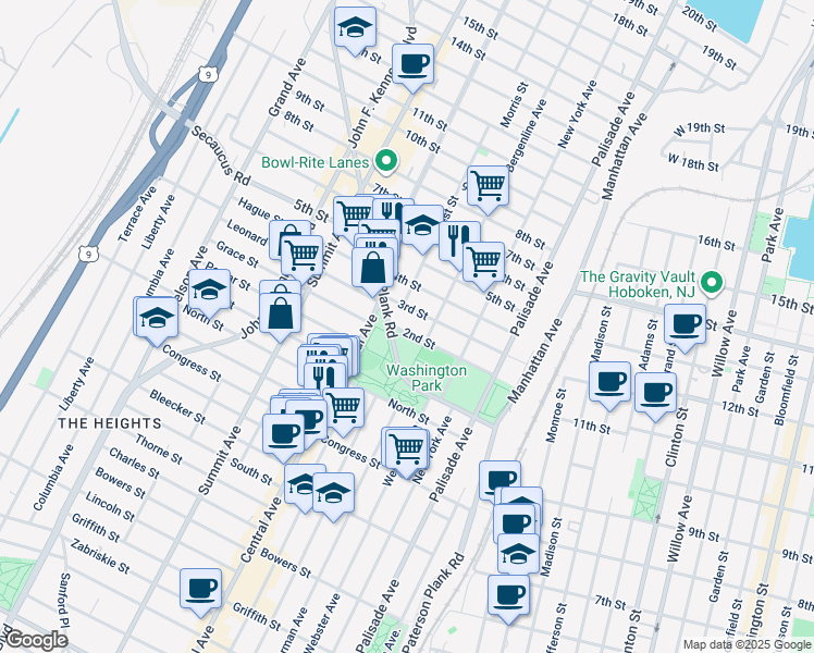 map of restaurants, bars, coffee shops, grocery stores, and more near 518 2nd Street in Union City