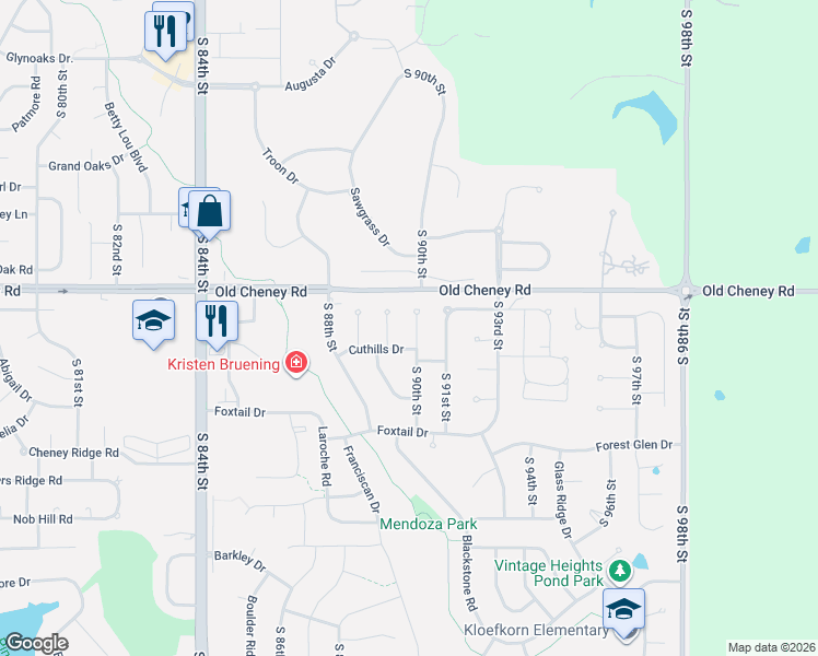 map of restaurants, bars, coffee shops, grocery stores, and more near 8920 Cuthills Drive in Lincoln