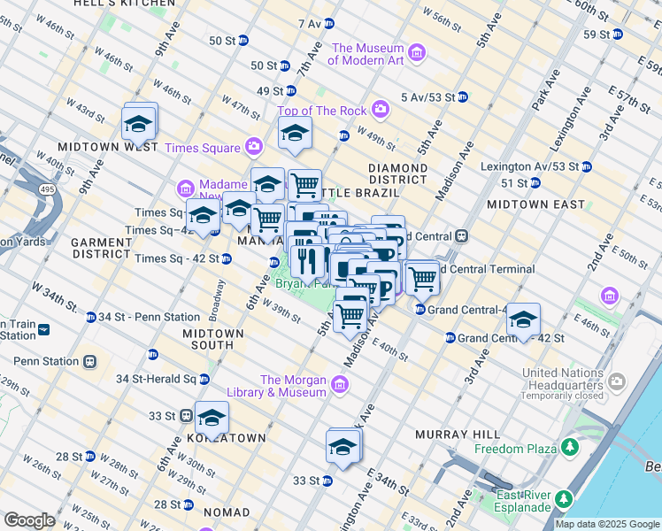 map of restaurants, bars, coffee shops, grocery stores, and more near in New York