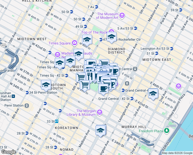 map of restaurants, bars, coffee shops, grocery stores, and more near in New York