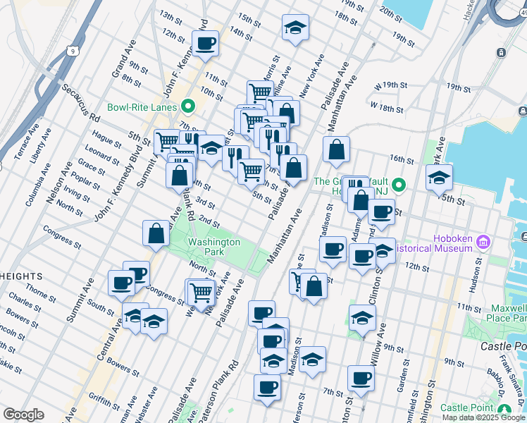 map of restaurants, bars, coffee shops, grocery stores, and more near 307 Palisade Avenue in Union City