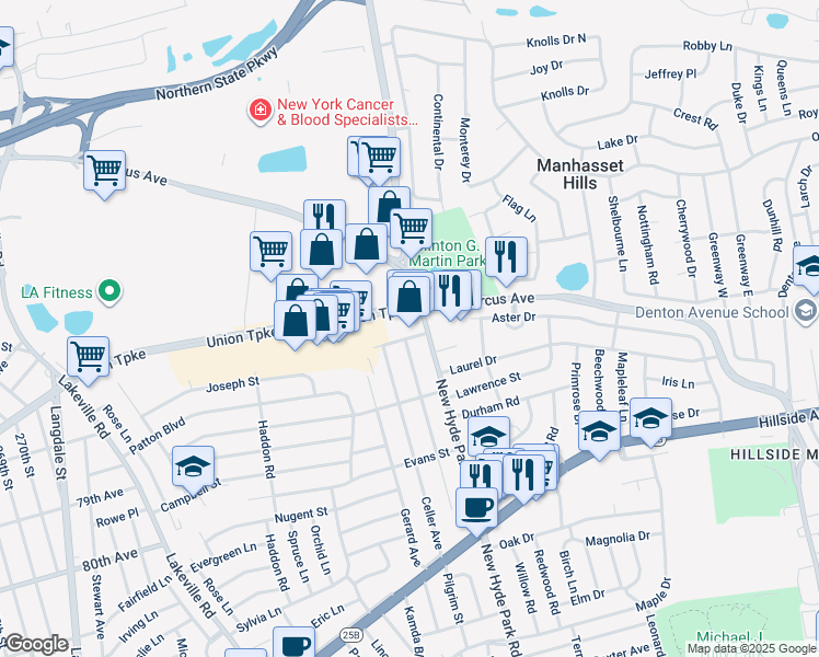 map of restaurants, bars, coffee shops, grocery stores, and more near 2033 New Hyde Park Road in New Hyde Park