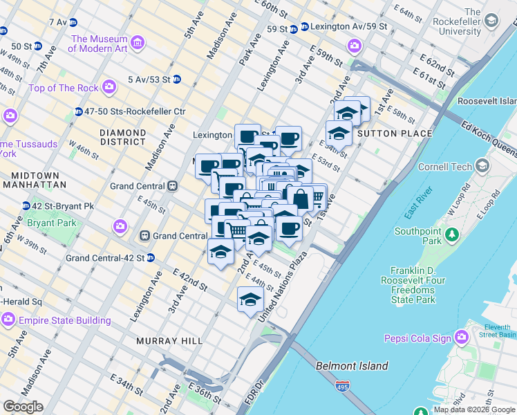 map of restaurants, bars, coffee shops, grocery stores, and more near in New York