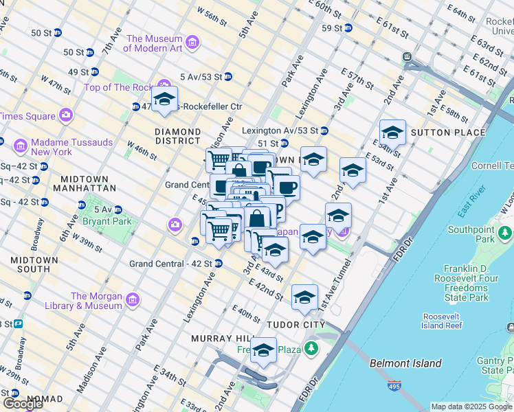 map of restaurants, bars, coffee shops, grocery stores, and more near in New York