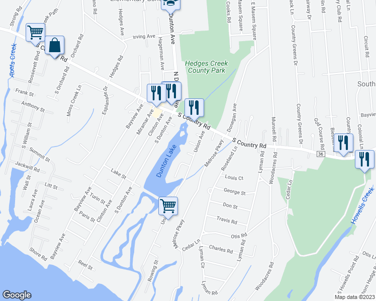 map of restaurants, bars, coffee shops, grocery stores, and more near 5 Vermont Street in East Patchogue