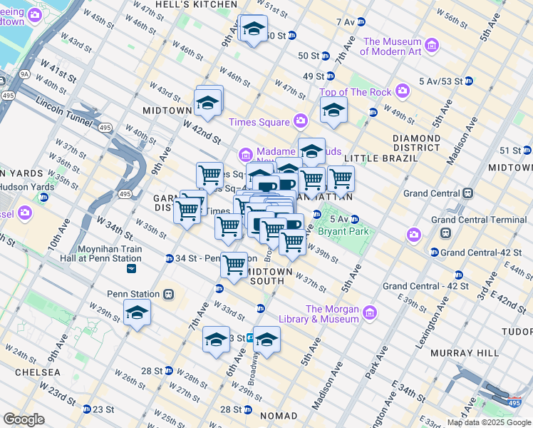 map of restaurants, bars, coffee shops, grocery stores, and more near in New York