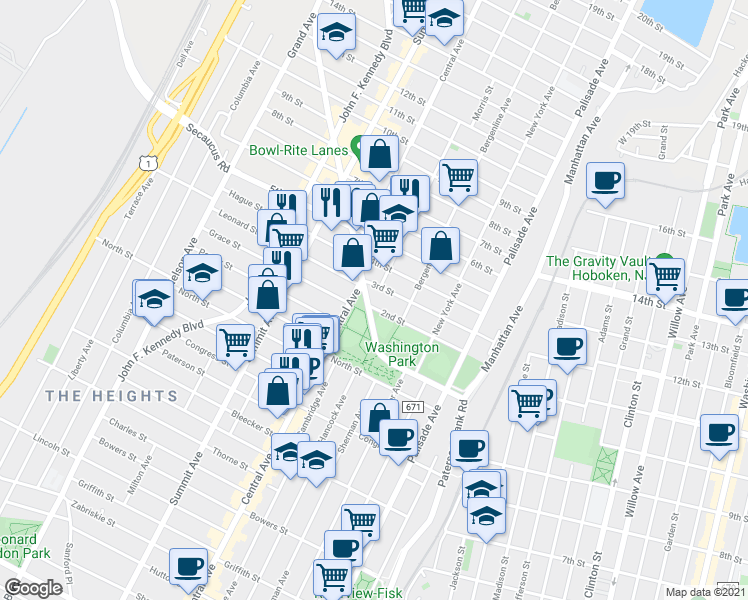 map of restaurants, bars, coffee shops, grocery stores, and more near 518 2nd Street in Union City