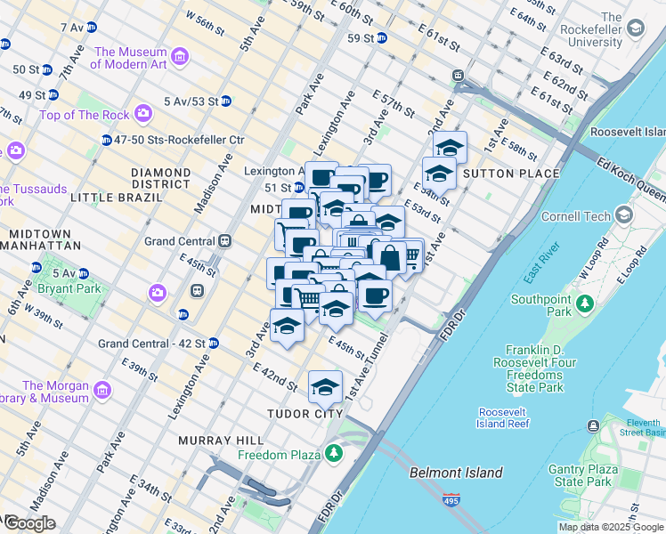 map of restaurants, bars, coffee shops, grocery stores, and more near in New York