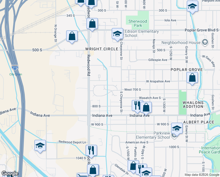 map of restaurants, bars, coffee shops, grocery stores, and more near De Soto Street in Salt Lake City