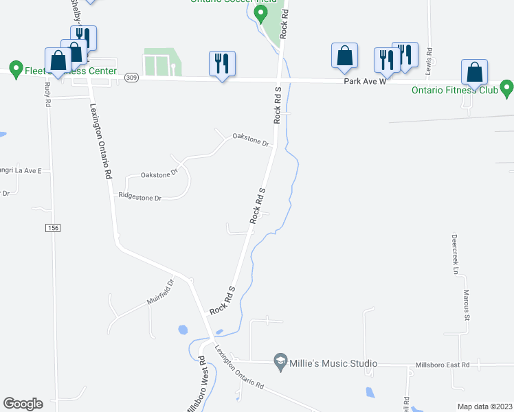 map of restaurants, bars, coffee shops, grocery stores, and more near 157 Rock Road South in Ontario