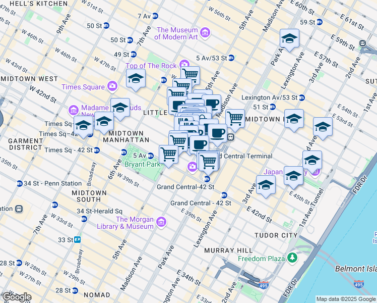 map of restaurants, bars, coffee shops, grocery stores, and more near in New York