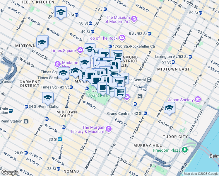 map of restaurants, bars, coffee shops, grocery stores, and more near in New York