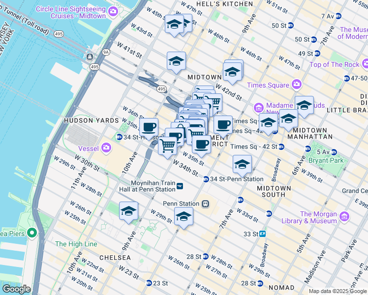 map of restaurants, bars, coffee shops, grocery stores, and more near in New York