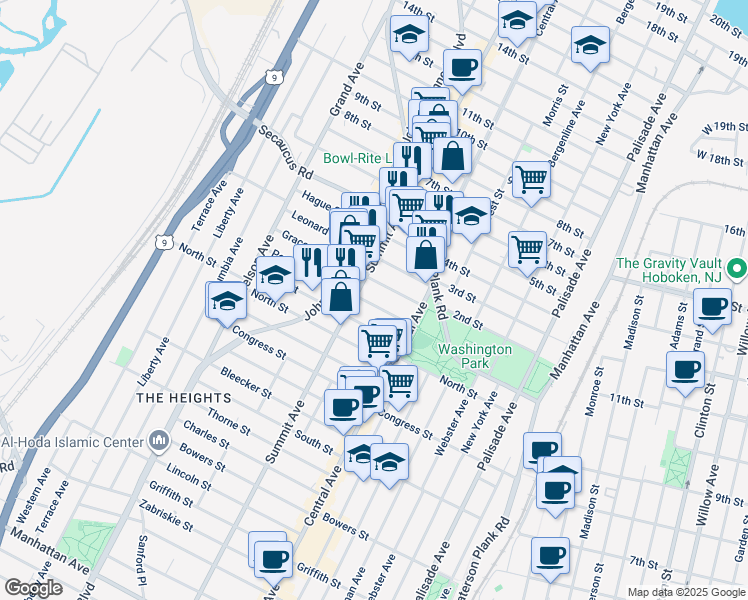 map of restaurants, bars, coffee shops, grocery stores, and more near in Jersey City