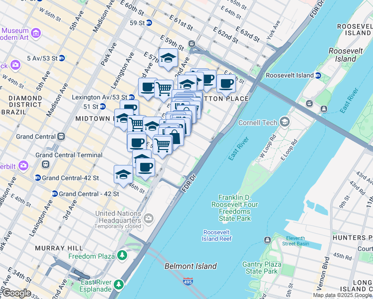 map of restaurants, bars, coffee shops, grocery stores, and more near in New York