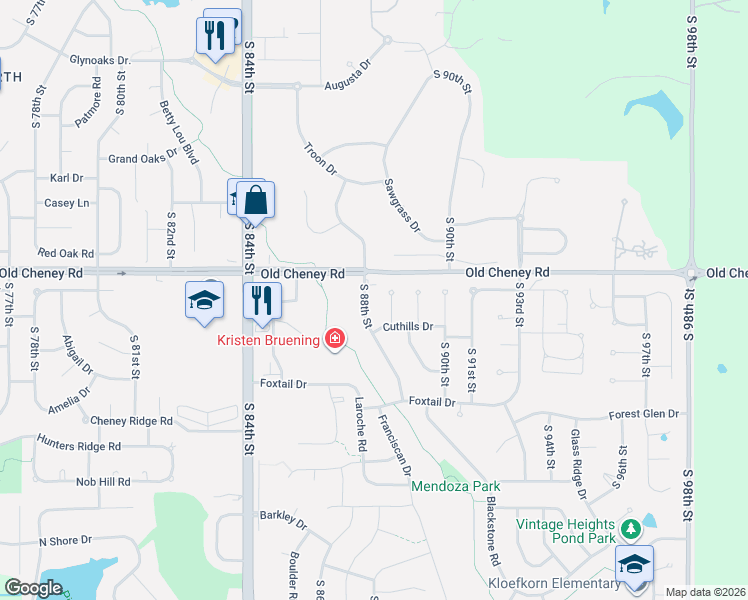 map of restaurants, bars, coffee shops, grocery stores, and more near 5700 Cuthills Court in Lincoln