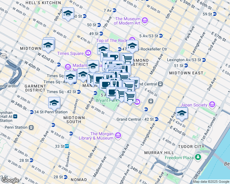 map of restaurants, bars, coffee shops, grocery stores, and more near in New York