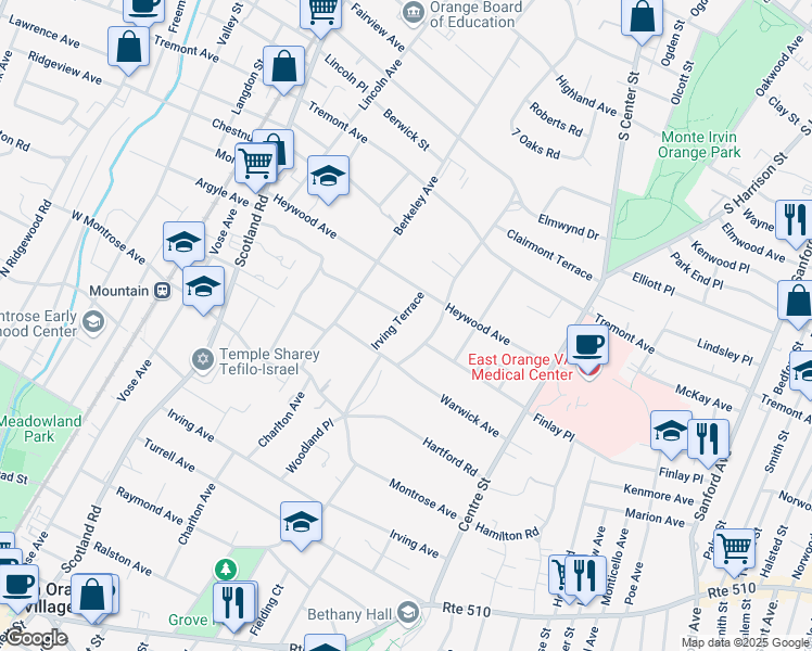 map of restaurants, bars, coffee shops, grocery stores, and more near 317 Lawn Ridge Road in City of Orange