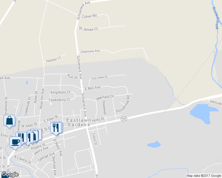 map of restaurants, bars, coffee shops, grocery stores, and more near 445 East Beil Avenue in Nazareth