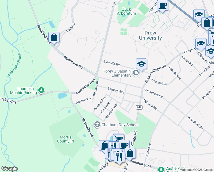 map of restaurants, bars, coffee shops, grocery stores, and more near 398 Woodland Road in Madison