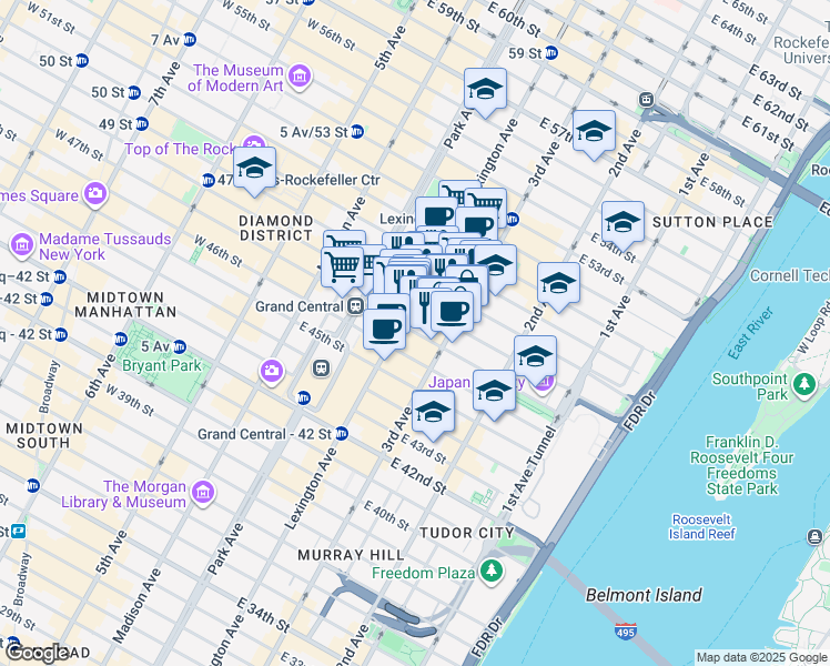 map of restaurants, bars, coffee shops, grocery stores, and more near in New York