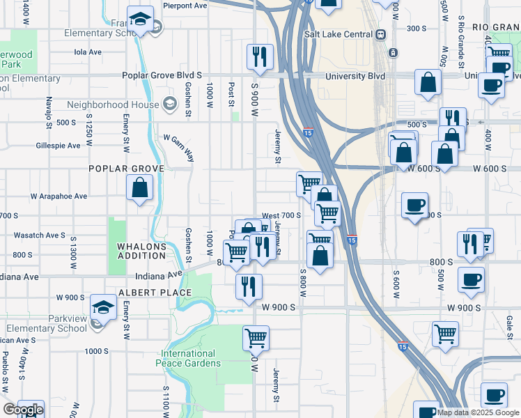map of restaurants, bars, coffee shops, grocery stores, and more near 659 South 900 West in Salt Lake City