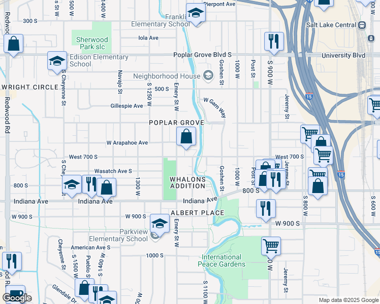 map of restaurants, bars, coffee shops, grocery stores, and more near 1143 West Arapahoe Avenue in Salt Lake City