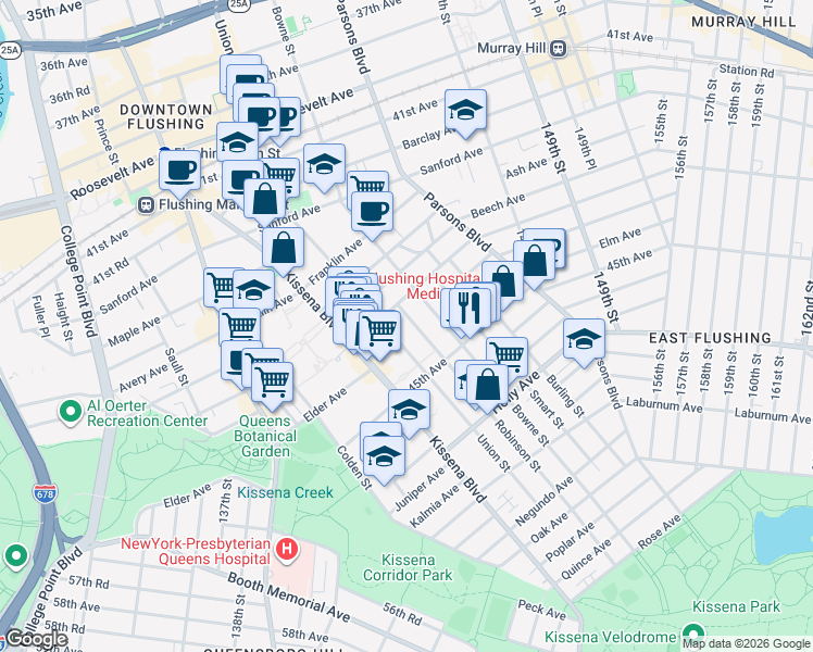 map of restaurants, bars, coffee shops, grocery stores, and more near 141-20 Cherry Avenue in Queens