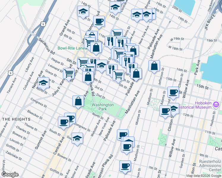 map of restaurants, bars, coffee shops, grocery stores, and more near 421 5th Street in Union City