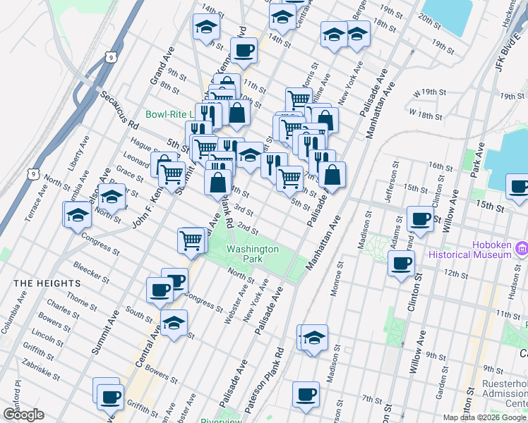 map of restaurants, bars, coffee shops, grocery stores, and more near 515 4th Street in Union City